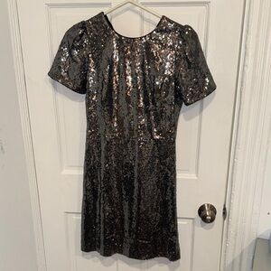 Ann Taylor Gray Sequin Puff Sleeve Mini Dress